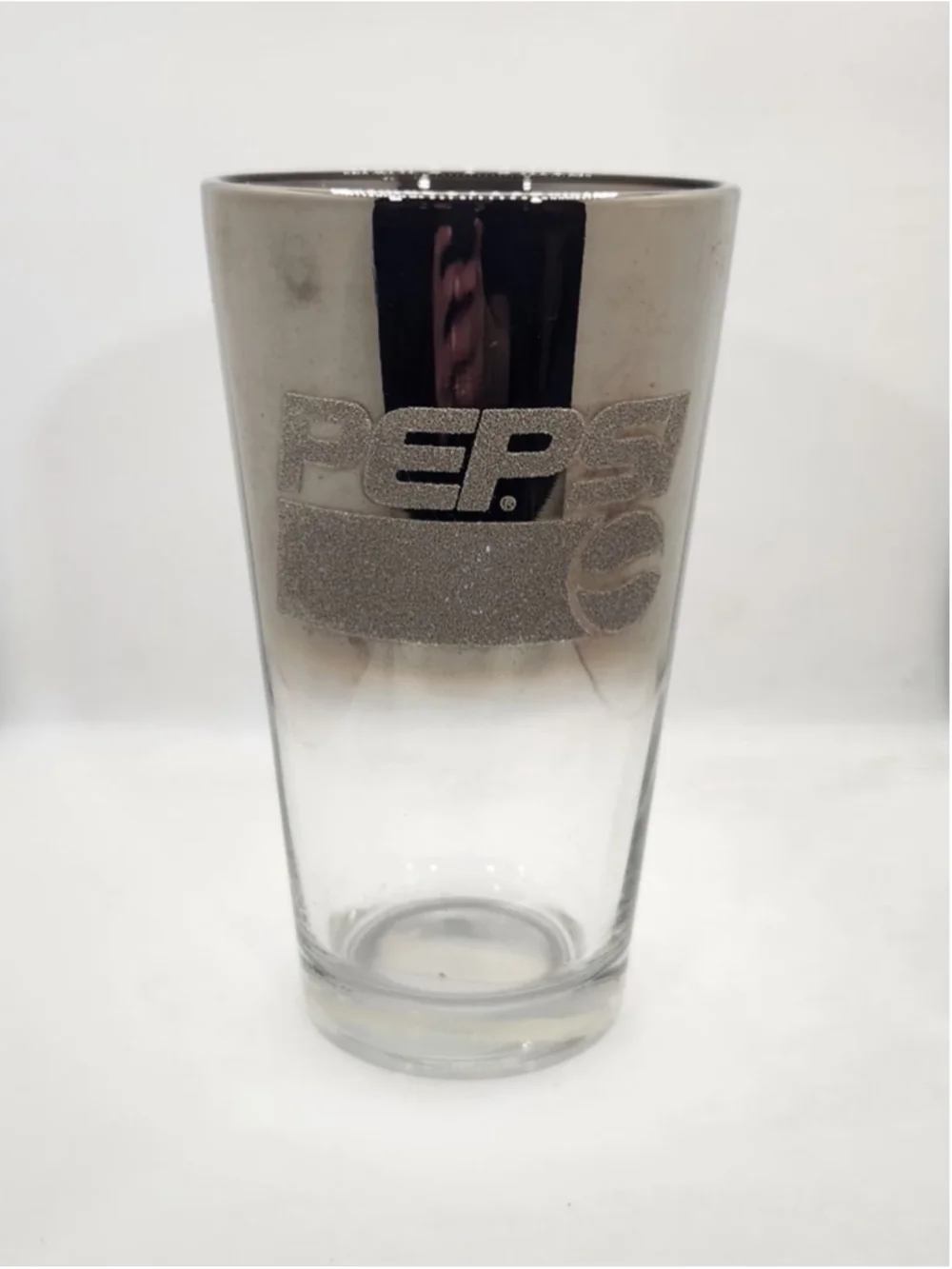 Vintage Pepsi Pint Glass 16oz Silver Ombre Frosted Logo Tumbler Barware Retro